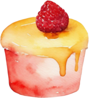 Watercolor cake with raspberry on top png