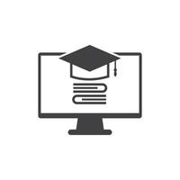 Graduation cap with books on computer screen vector