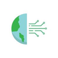 Green globe connected to circuit board lines vector