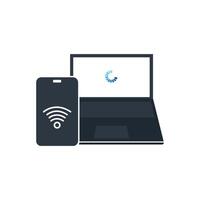 Phone and laptop with loading circle and WIFI icon vector