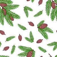Christmas seamless pattern fir branch with pine cones vector