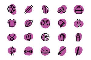 This image features a set of 16 hand-drawn icons representing various sports and leisure activities. vector