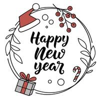 Festive Happy New Year Design with Wreath vector