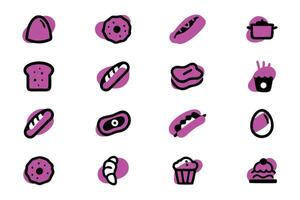 A set of simple, vibrant, outline icons depicting different food items. vector