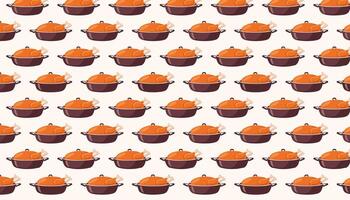 Seamless pattern with chicken in a roasting pan. illustration. vector
