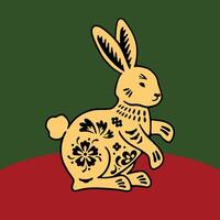 Chinese golden rabbit illustration on a red and green background vector