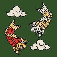 Two koi fish in the sky with clouds vector