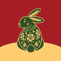 A rabbit is sitting on a red background vector