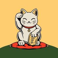 A cartoon cat sitting on a red and yellow background vector
