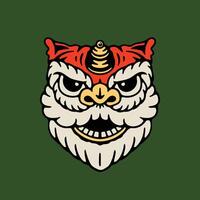 A cartoon lion head with a red beard and a red hat vector
