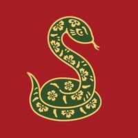 A snake with a gold and green design on a red background vector