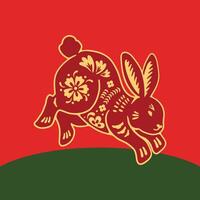 A rabbit on a red background with a green background vector