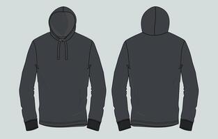 A black hoodie with a hood on the front and back vector
