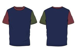 A blue and green t - shirt with a red and green color block vector