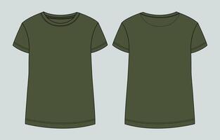 Two green t - shirts, one front and one back vector