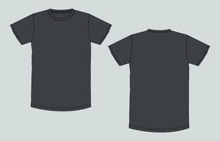 Black t - shirt template, front and back view vector