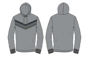 A drawing of a hoodie with a hood and a zipper vector