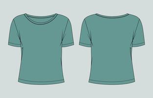 A women's t - shirt template, with a front and back view vector