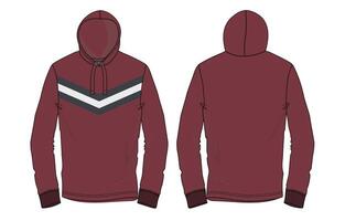 A maroon hoodie with a white stripe on the front and back vector