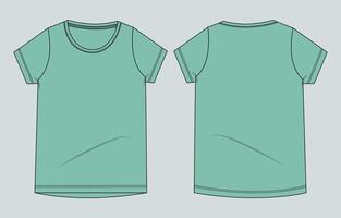 A women's t - shirt template, with a front and back view vector