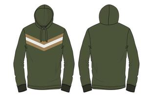 A green hoodie with a white stripe on the front and back vector