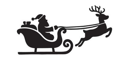 Santa Claus Silhouette in His Sleigh Pulled by a Reindeer vector
