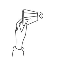 a hand holding a phone with a credit card in it vector