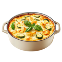 A casserole dish with cheese and vegetables png