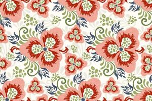 Ikat floral seamless pattern on white background,hand drawn seamless pattern vector