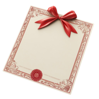 A certificate with a red ribbon and a bow png