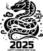 Snake symbol representing 2025 Chinese New Year, surrounded by clouds vector