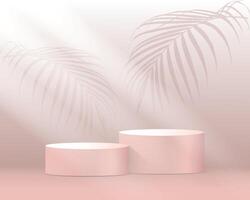 Pink Podium, Empty Stage, Platform, Leaf Shadow, Minimalistic Background, Isolated vector