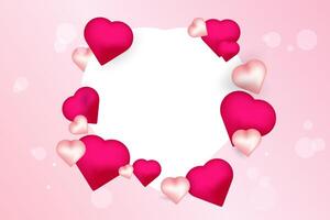 A romantic illustration featuring a white central space bordered by vibrant pink and pastel pink hearts, perfect for adding text or messages. vector