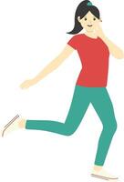 Excited Female Dancing Illustration with Red Clothes vector