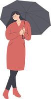 Woman Walking in Autumn While Holding Umbrella vector