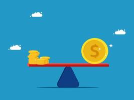 a coin and stack of coins on a seesaw vector