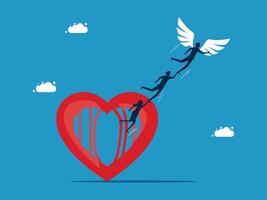 team business people is flying over a heart with wings vector