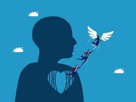 a silhouette of a man with wings flying over a heart vector