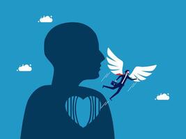 a man with wings flying over a heart vector
