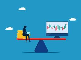 man sitting on a balance with money and a computer screen vector