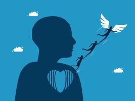 a silhouette of a man with wings flying over a heart vector