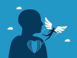 a silhouette of a man with wings flying over his heart vector