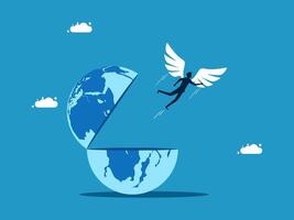 man flying over the world with wings vector