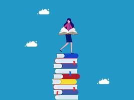 a woman is standing on top of a stack of books vector
