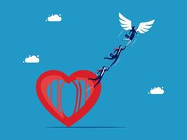 a man is flying over a heart with wings vector