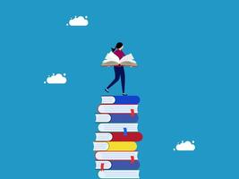 a person standing on top of a stack of books vector