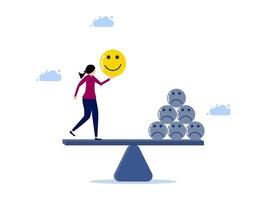 Smiling faces and sad faces on the weight scale, balancing a happy life vector