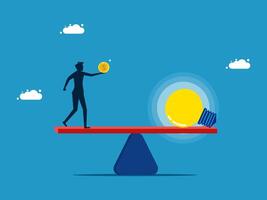 man balancing on scales with light bulb vector