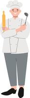 Professional Chef Holding Rolling Pin and Ladle vector
