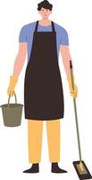 Man Cleaning Service with Apron vector